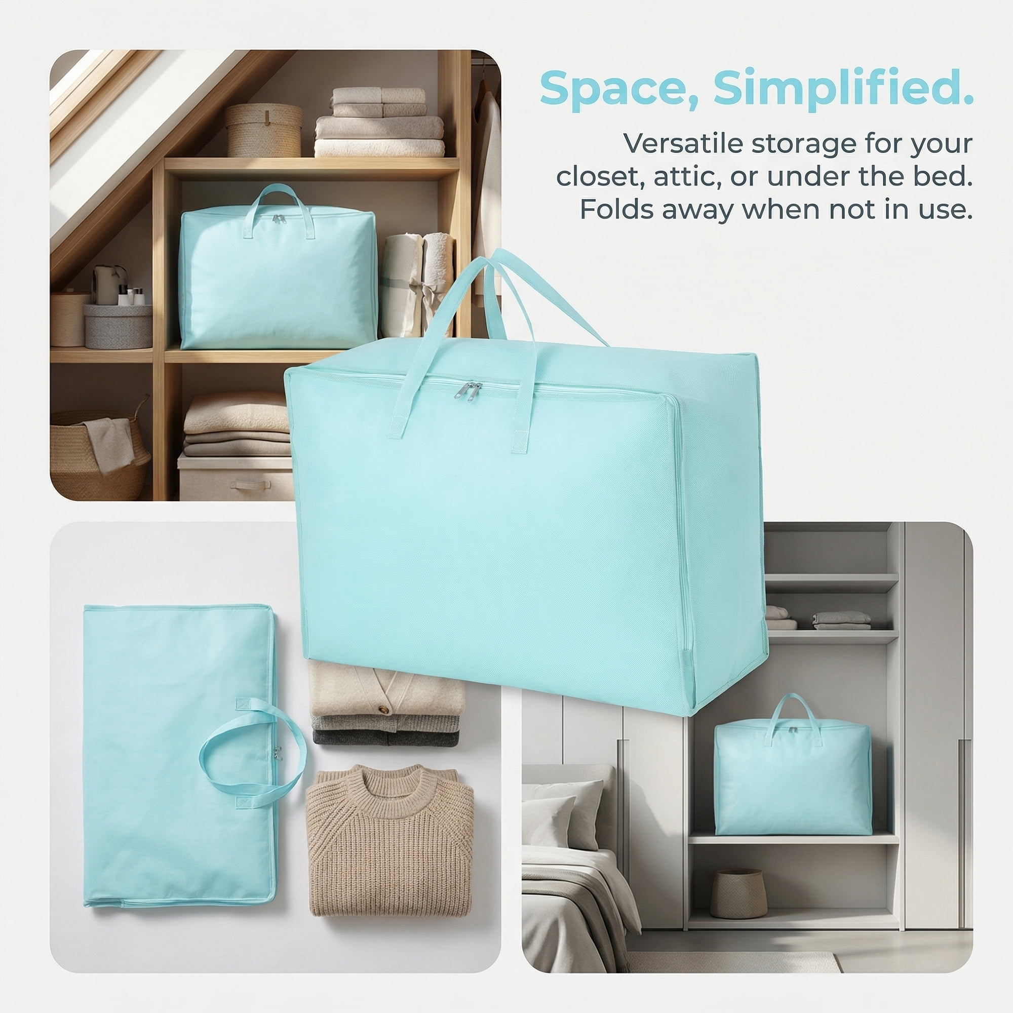 Unique Bargains Clothing Storage Bag Organize Bedroom and Closet Blue 21.3"x14.2"x7.1"