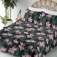 thumbnail image 3 of Ambesonne Tropical Vibes Fitted & Flat Sheet with Shams 4 Pcs Set, Dreamy Dark Jungle, Queen, Pale Pink Hunter Green, 3 of 5