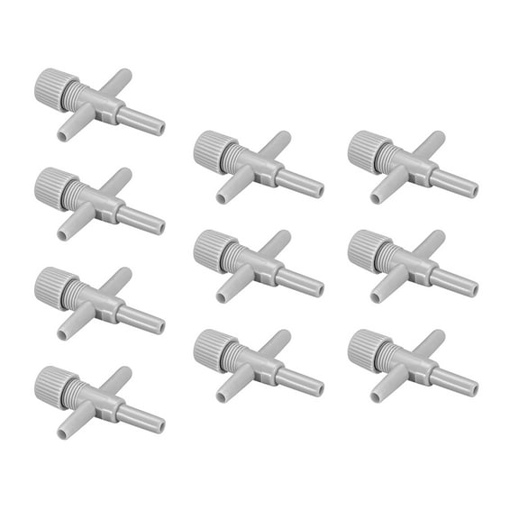 Aquarium Air Valve Cross Shaped 3 Way Air Pump Control Valves for Fish Tank Plastic Gray 10 Pcs
