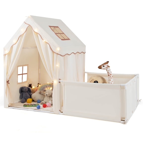 Infans Kids Play Tent w/Playpen Yard Door Curtains Windows Star Lights for Boys Girls