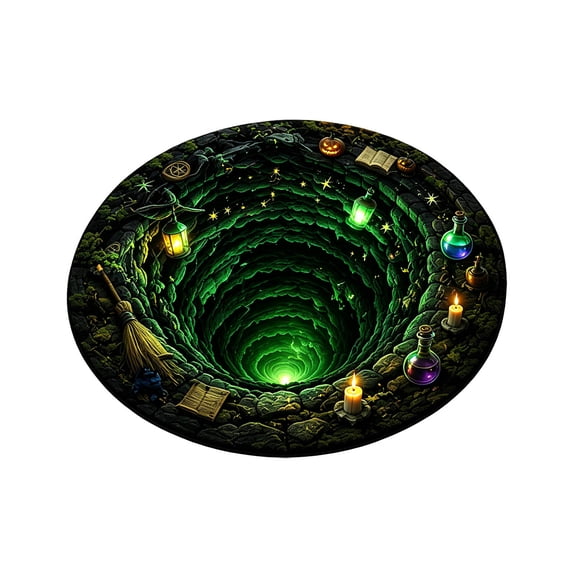 Fall Porch Rug,3D Skeleton Vortex Quilted Round Halloween Rug,Spooky Optical Illusion Floor Mat,Soft Non- Round Area Rug for Halloween Home Decor,15.75x 15.75in
