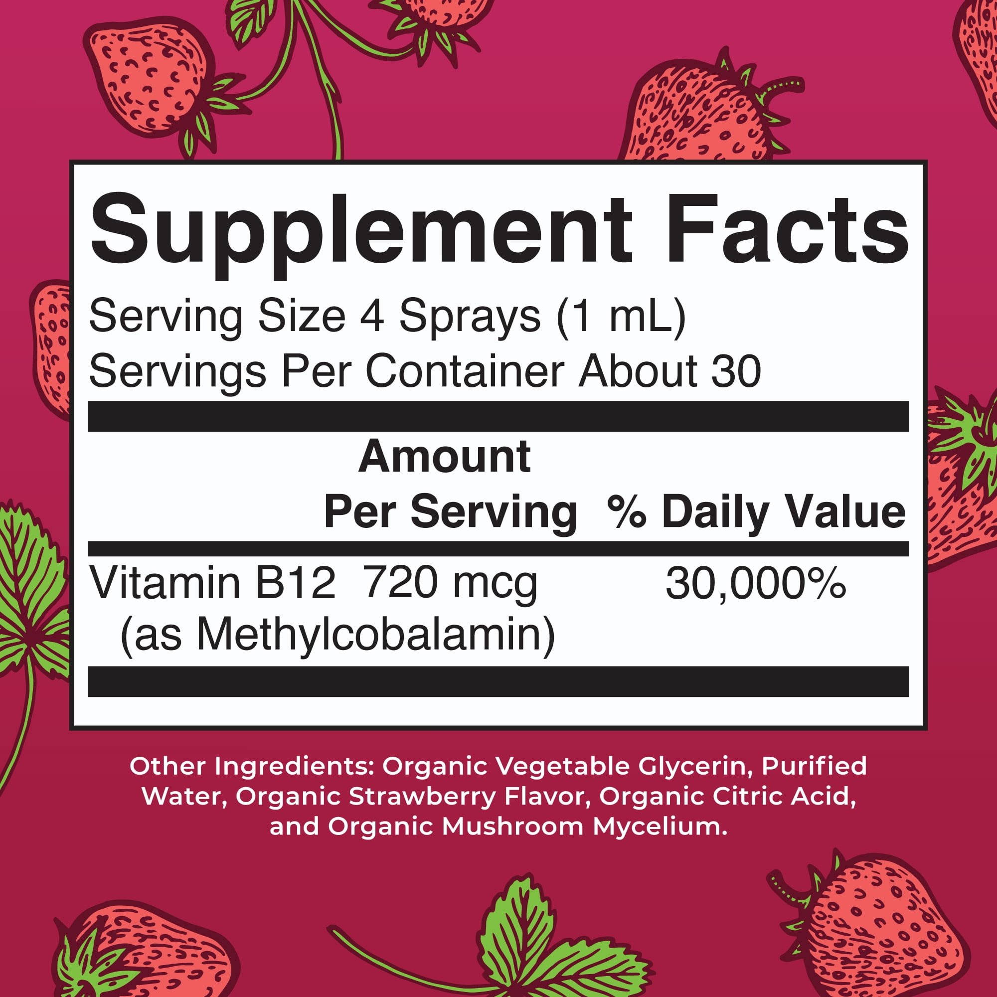 MaryRuth's Methyl Vitamin B12 Letter Vitamins Liquid Spray USDA Organic Strawberry Vegan Gluten-Free 1-Count 1 fl oz