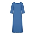 thumbnail image 4 of JUNWELL Robes en Coton et Lin pour Femmes Grande Taille Col Rond Manches Mi-Longues Coupe Ample Couleur Unie Robes Midi Douces, 4 of 4