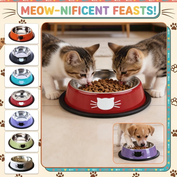 Water Bowl for Cats, Stainless Steel, 8X2 in, Non-Skid Base, Red Finish, Feline Hydration, indoor Setup, 1 Pc