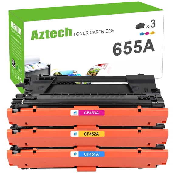 AAZTECH 3-Pack Compatible Toner Cartridge for HP CF451A 655A M652 M653 MFP M681 MFP M682z (Cyan, Magenta, Yellow)