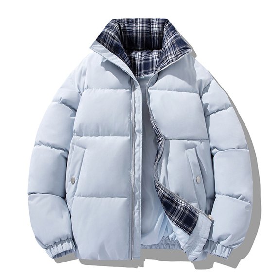 Womens Coats Zippered Stand-Up Collar Parkas Solid Color Double Pocket Long Sleeve Casual Outwear,Coats for Women Blue L