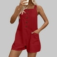 thumbnail image 4 of lcziwo Linen Rompers for Women Loose Fit Wide Leg Onesie Shorts Casual Dressy Summer Sleeveless Tank Top Button Short Jumpsuits Beach Clothes Red S, 4 of 7