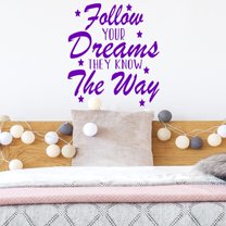 VWAQ Follow Your Dreams They Know The Way Wall Decal Inspirational Home Decor Motivational Wall Art Stickers - 11"H X 10"W PURPLE