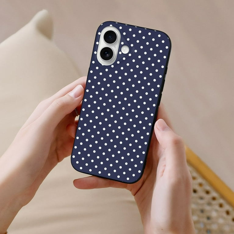 Compatible with iPhone 16 Case - Cute Soft Polka Dots Navy Blue Silicone Case Compatible with iPhone 16 Phone Case for Women Men Compatible with iPhone 16 Case - Cute Soft Polka Dots Navy Blue Silicone Case Compatible with iPhone 16 Phone Case for Women Men