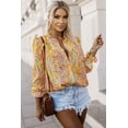 thumbnail image 5 of Women's Yellow Paisley Print Ruffled Trim Boho Shirt, 5 of 5