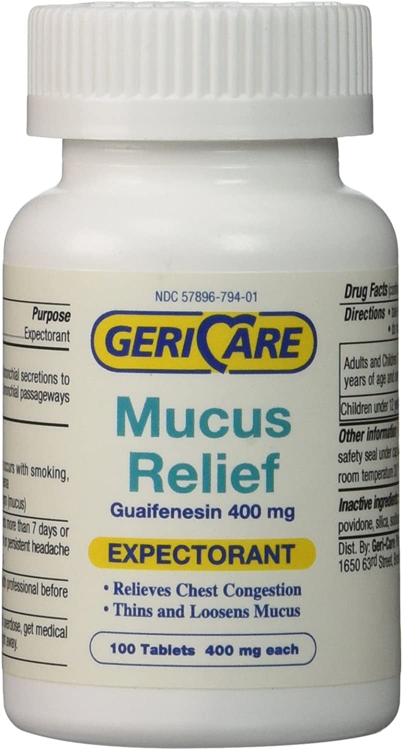 Mucus Relief Tablets by Geri-Care | Expectorant for Chest Congestion Relief | Guaifenesin 400mg | 100 Count Bottle