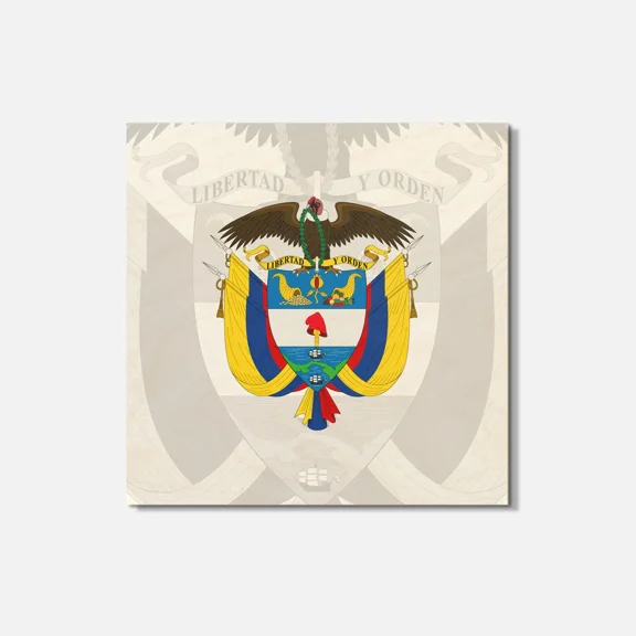 Colombia Coat Of Arms 4'' X 4'' Square Wooden Coaster