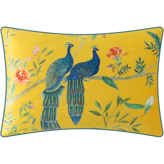 JWH Pretty Peacock Throw Pillow Covers 14x20inch Yellow Velvet Throw Cushion Coversfor Home Decor