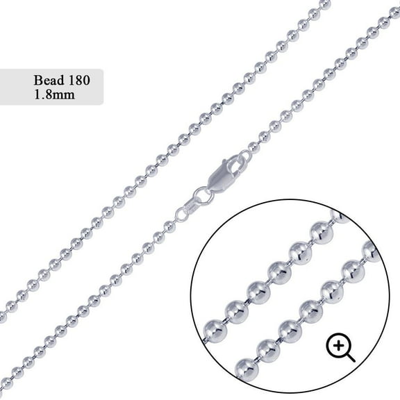 Sterling Silver 925 High Polished Ball Bead 180 Chain 1.8mm Made in Italy 30" Jewelry Female Unisex