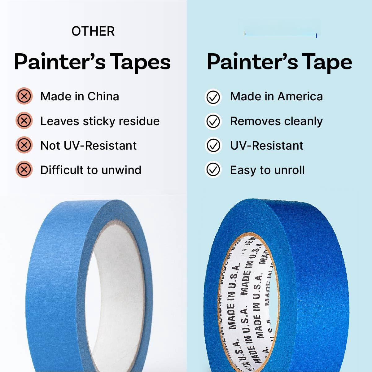 Blue Painters Tape 1.5 Inch X 60 Yards - Case Of 32 Rolls  Made In Clean Removal Uv-resistant Masking Bulk (1.5" 180')