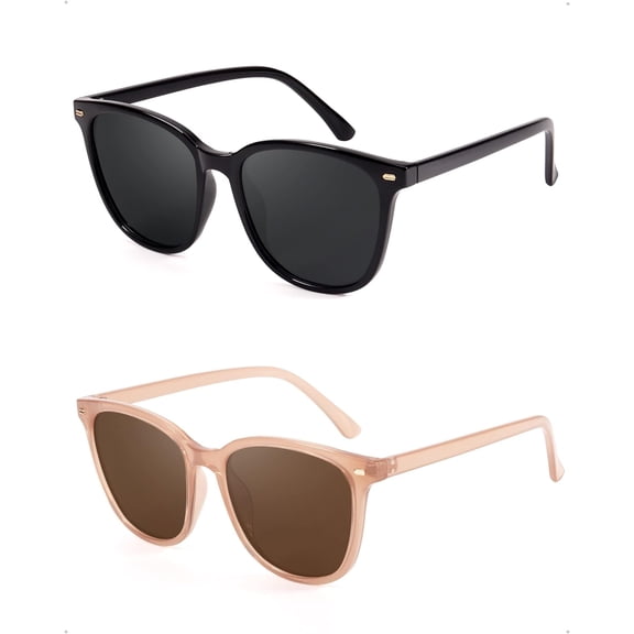 2 Packs Sunglasses for Women Polarized UV400 Protection Lens Big Frame Fashion Glasses Trendy Stylish Shade