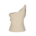 thumbnail image 5 of RYRJJ Women's One Shoulder Tank Tops Summer Sleeveless Shirts Casual Ribbed Knit Slim Fit Ruched Wrap Cami Tops Y2K Going Out Shirt Khaki S, 5 of 6