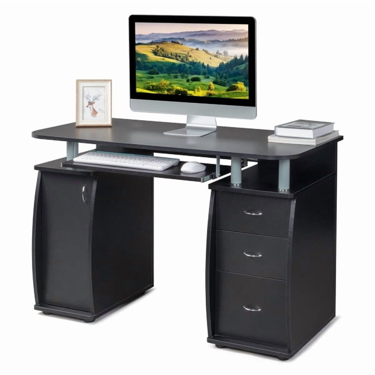 45.3" Portable Computer Desk with 3 Drawers & 1 Door Shelf, Removable Keyboard Slide Rail, Fits Bedrooms/Home Offices