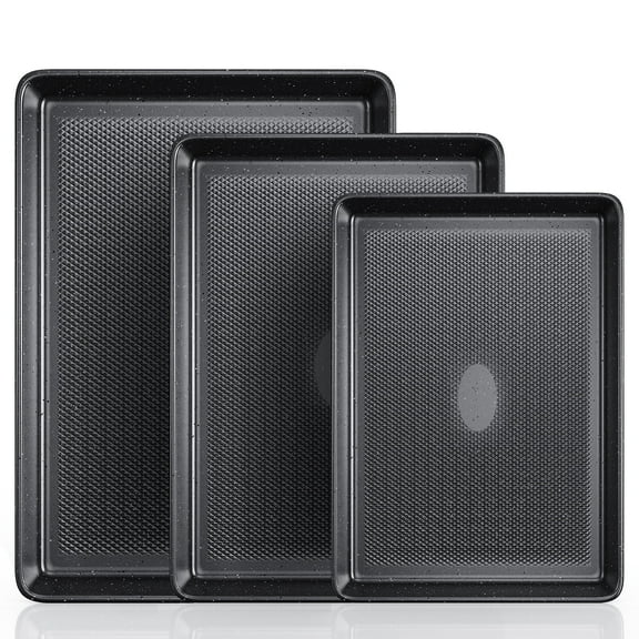 VAVSEA Cookie Sheet Set of 3, Speckled Baking Sheet Set with Square Texture Pattern, Carbon Steel Heavy Nonstick Sheet Pan Set for Oven, Size 17.4/15/13.4 Inch