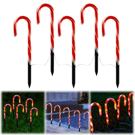 EZPXFCI Christmas Candy Cane Pathway Markers Lights, 9.48” Stakes Lights, Outdoor Decorations for Holiday Xmas Indoor Yard Patio Garden Walkway (5Pc)