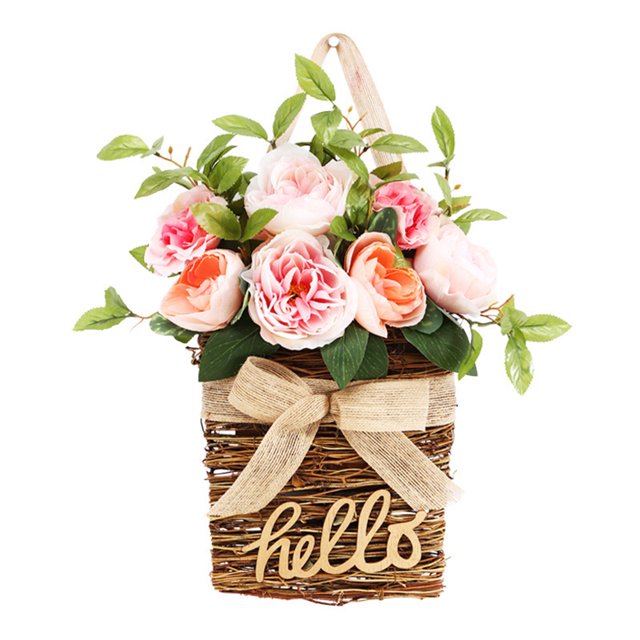 Corona de primavera artificial hecha a mano para la puerta de entrada - FloralBasket Summer Delight