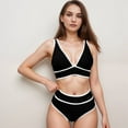 thumbnail image 2 of Swim Women's High Waist Bikini Set with White Contrast Piping and Wide Band Triangle Top - Medium, Black, 2 of 7
