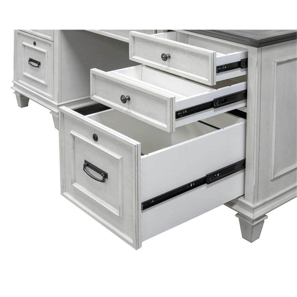 Pemberly Row Contemporary White Wood Double Pedestal Desk Executive Desk