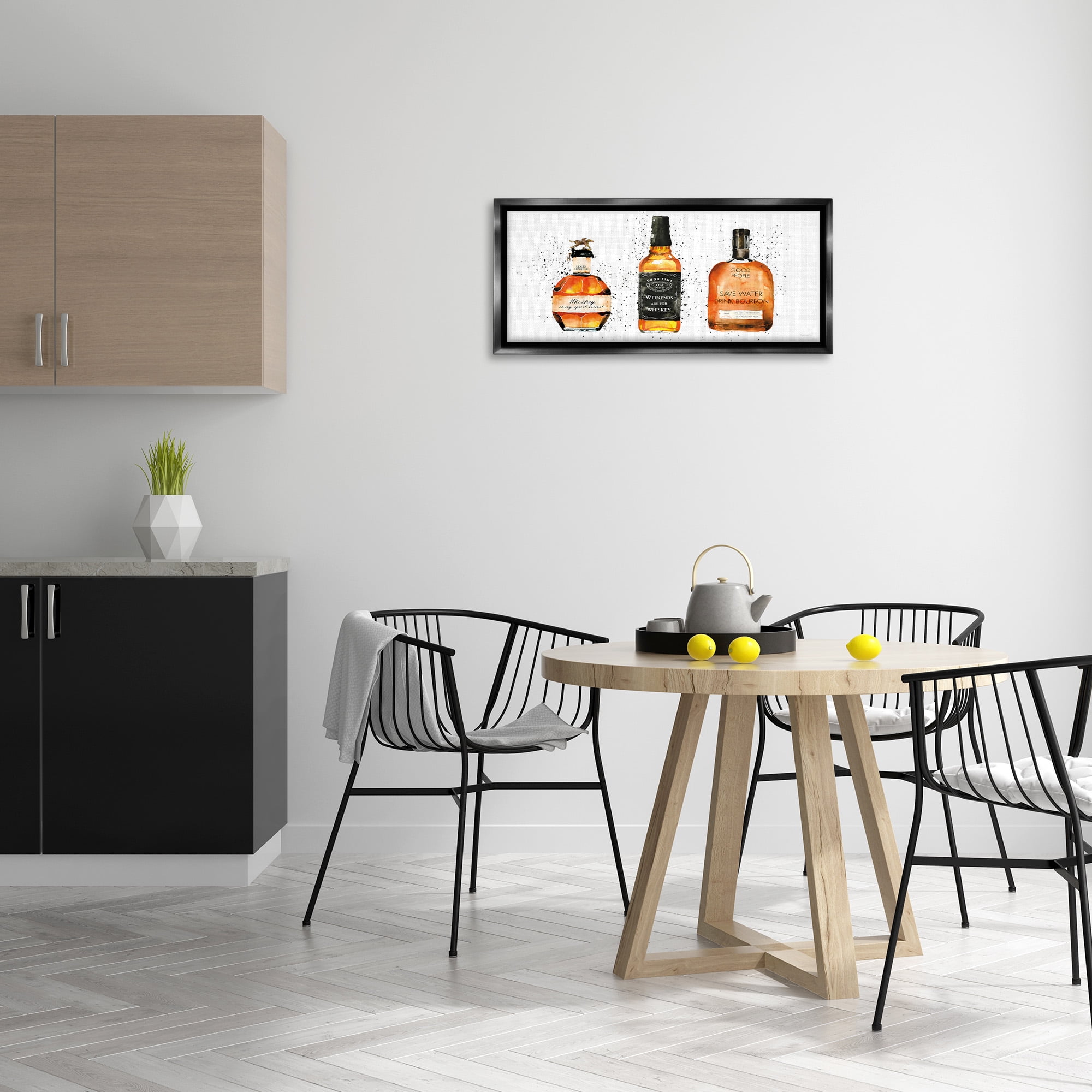 Stupell Industries Funny Phrases Whiskey Bottles Food & Beverage Painting Black Floater Framed Canvas Art Print Wall Art, 31 x 14