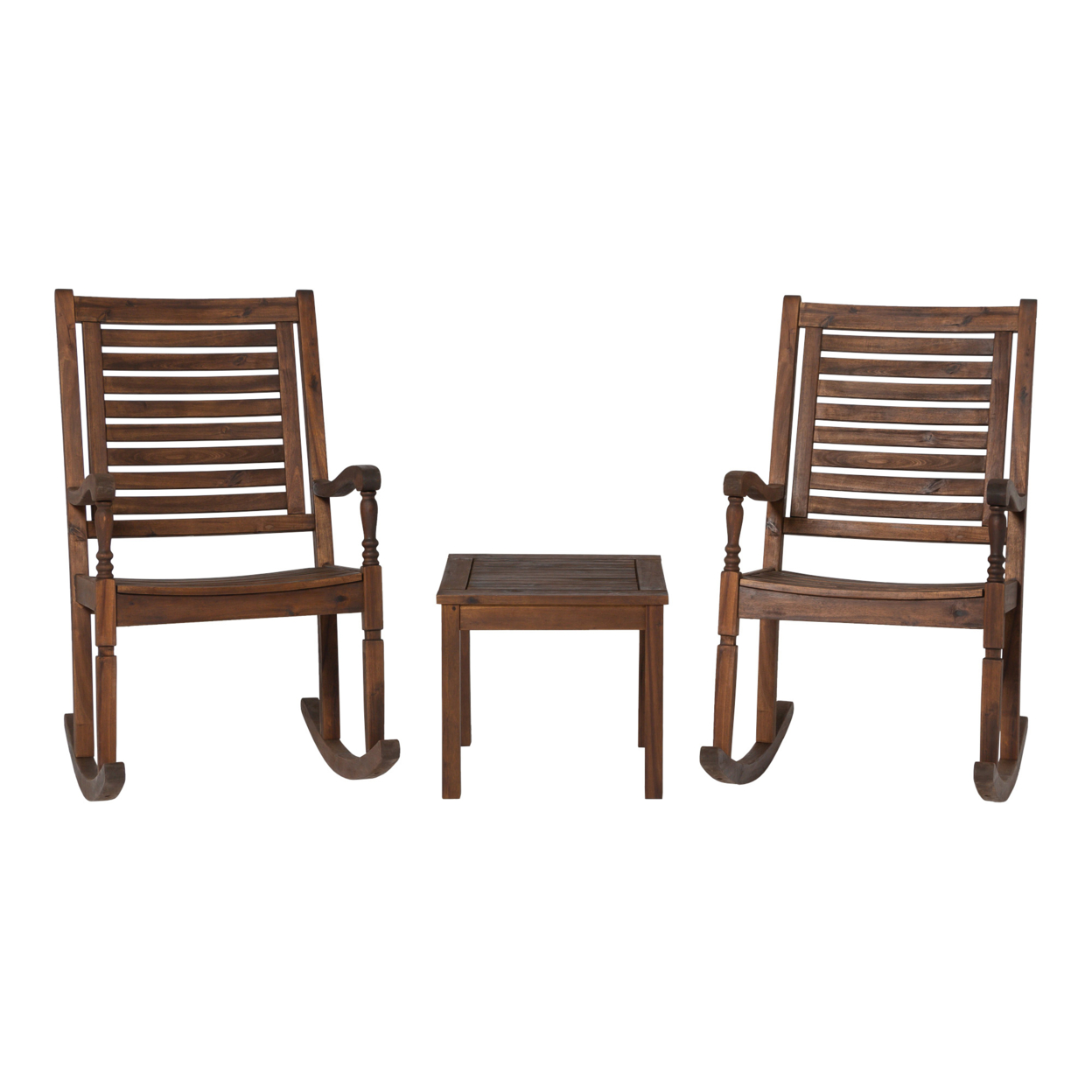 3-Piece Traditional Rocking Chair Outdoor Chat Set with Slatted Square Side Table - Dark Brown - image 1 of 2