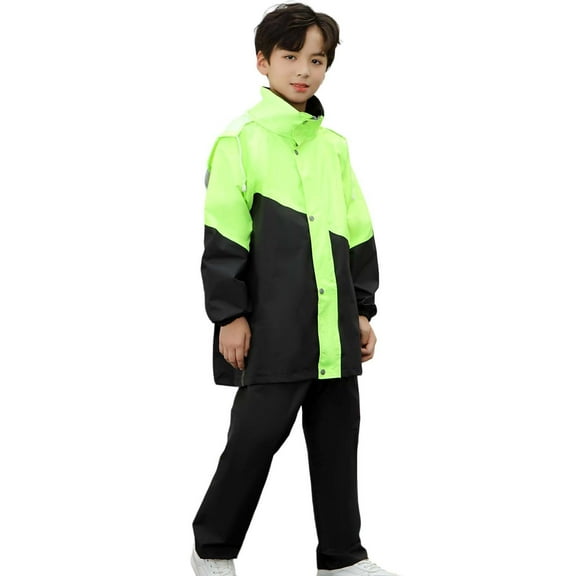 Gyujnb Kids Rain Suit with Hood and Backpack Space Lightweight Reusable Raincoat for Girls Boys Outdoor School Play,Size:11-12 Years