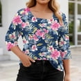 thumbnail image 2 of Plus Size Shirts for Womens Summer New Fashion 3/4 Sleeve Casual Printed V-Neck T-shirt Button Spring Tops, 2 of 8