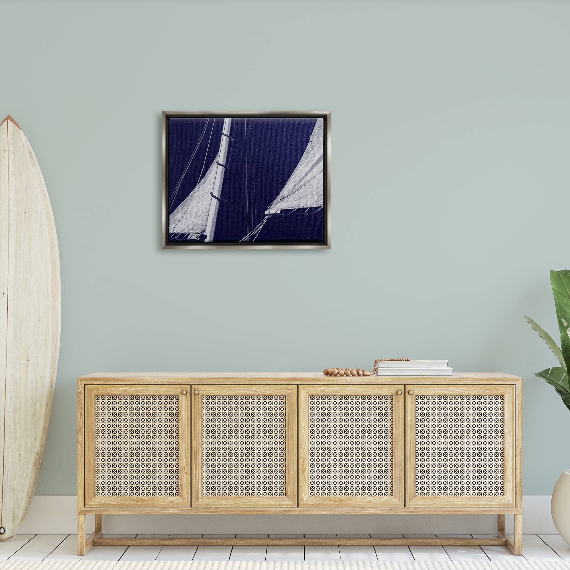 Stupell Marine Mast Sails Watercraft Boat Landscape Photography Gray Floater Framed Art Print Wall Art