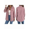 thumbnail image 3 of Womens Corduroy Shacket Blouses Button Down Shirts Pocket Long Sleeves Tops Jacket Coats Pink M, 3 of 6