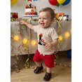 thumbnail image 3 of BemeyourBBs 2pcs Infant Boy First Birthday Outfits One Years Old Summer Clothes Short Sleeve Crew Neck Fire Engine Embroidery T Shirt Tops And Elastic Waist Pockets Shorts Set, 3 of 9