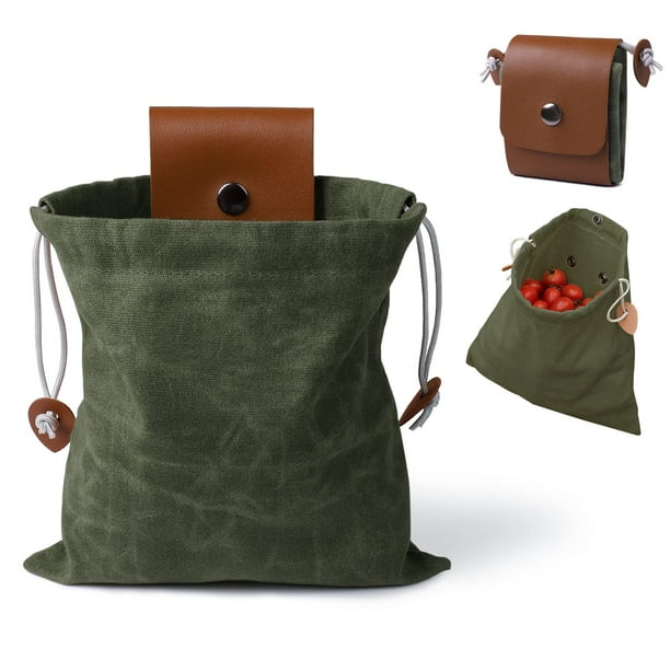 Bolsas para recoger frutas al aire libre, bolsa plegable para cinturón de cuero con cordón, bolsa multiusos para acampar, senderismo, herramientas