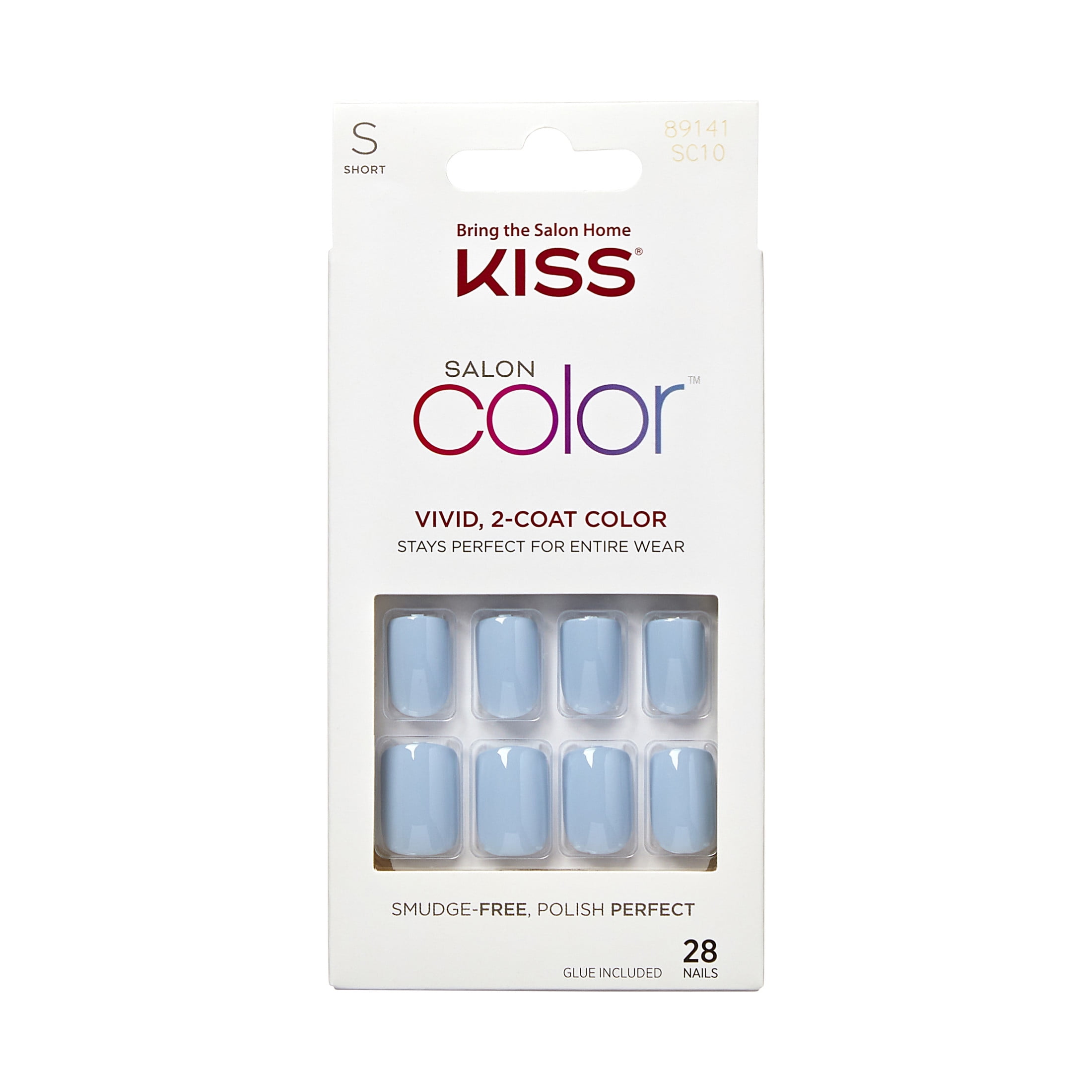 Broadway by KISS Color Press On Nails, Love Again, Blue, Short Squoval, 28 Count