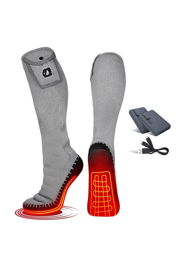 5V Battery-Heated House Slipper Socks for Men - Grey - L/XL