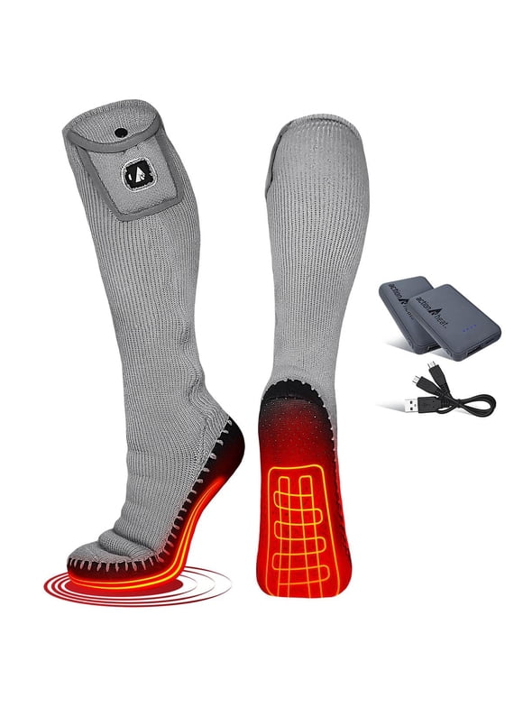 5V Battery-Heated House Slipper Socks for Men - Grey - L/XL
