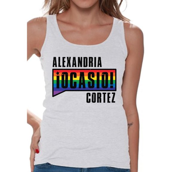 Awkward Styles Alexandria Ocasio Women's Tanks AOC Tank Top Rainbow Shirts for Her LGBTQ Shirt Patriotic Shirts Made in USA AOC Tshirt American Style Ocasio Shirt for Her Ocasio-Cortez Outfit