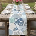 thumbnail image 4 of Coastal Octopus Table Runner 72 Inches, Ocean Nautical Seashells Coral Conch Bed Runner Dresser Scarves Tabletop for Indoor Outdoor Parties/Ceremony/Banquet, 14" x 72", 4 of 9