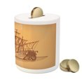 thumbnail image 3 of Vintage Boat Piggy Bank, Hand Drawn Style Weathered Old Ship in Earth Tones Marine Frigate Motif, Ceramic Coin Bank Money Box for Cash Saving, 3.6" X 3.2", Brown Pale Brown, by Ambesonne, 3 of 4