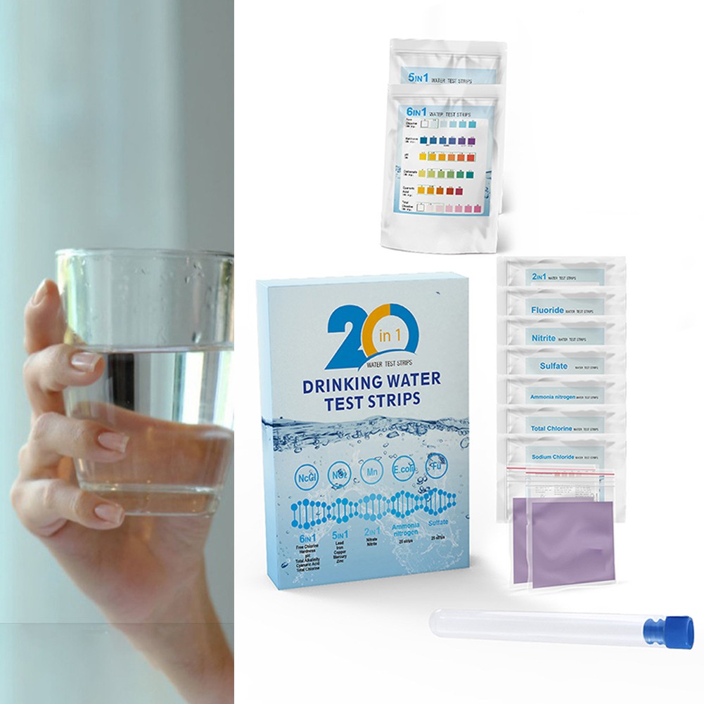 20 in 1 Drinking Water Testing Kit Strips Tests Tube Dropper Home Tap Hardness Smile Home
