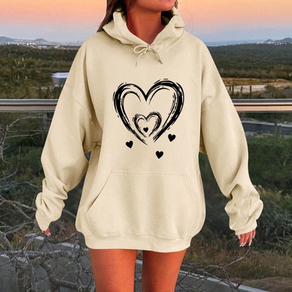 JUSLIO Womens Shirts with Pockets Hoodies Sweatshirts Graphic Long Sleeve Sweatshirts Beige L