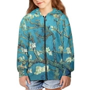 Binienty Plum Blossom Graphic Hoodie Zip Up Teen Size 8-10 Years Old Running Cycling Jogging Recreation Jackets Sports Sweatshirts Gym Sportswear Running Cycling Jogging Work Out Trendy Cardigan