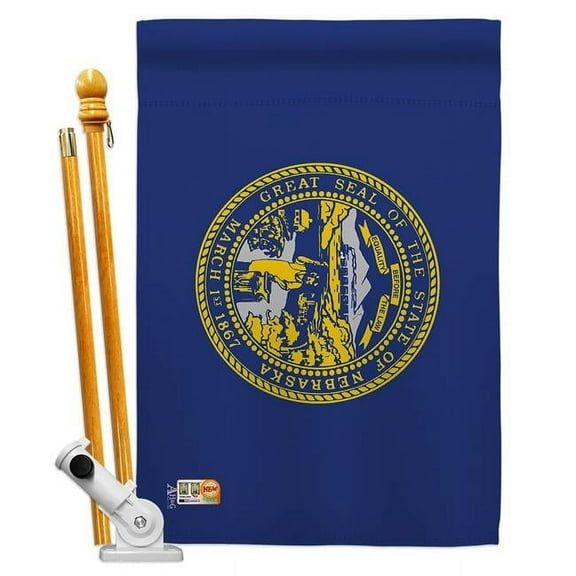 Americana Home & Garden AA-SS-HS-140528-IP-BO-D-US18-AG 28 x 40 in. Nebraska States Impressions Decorative Vertical Double Sided House Flag Set & Pole Bracket Hardware Flag Set
