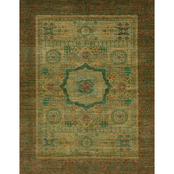 Ahgly Company Indoor Rectangle Abstract Hazel Green Abstract Area Rugs, 6' x 9'