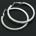 thumbnail image 6 of Ruanlalo 1 Pair Cirle Earrings Rhinestone Decor Jewelry Alloy Women Big Hoop Earrings for Birthday Pary Silver 5cm, 6 of 6