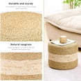 thumbnail image 5 of Handwoven Natural Seagrass Round Ottoman, Rustic Boho Footrest Stool with Wooden Frame, Eco-Friendly Low Pouf Seat for Living Room, Bedroom & Meditation — No Assembly Required (Light Natural + Beige), 5 of 7