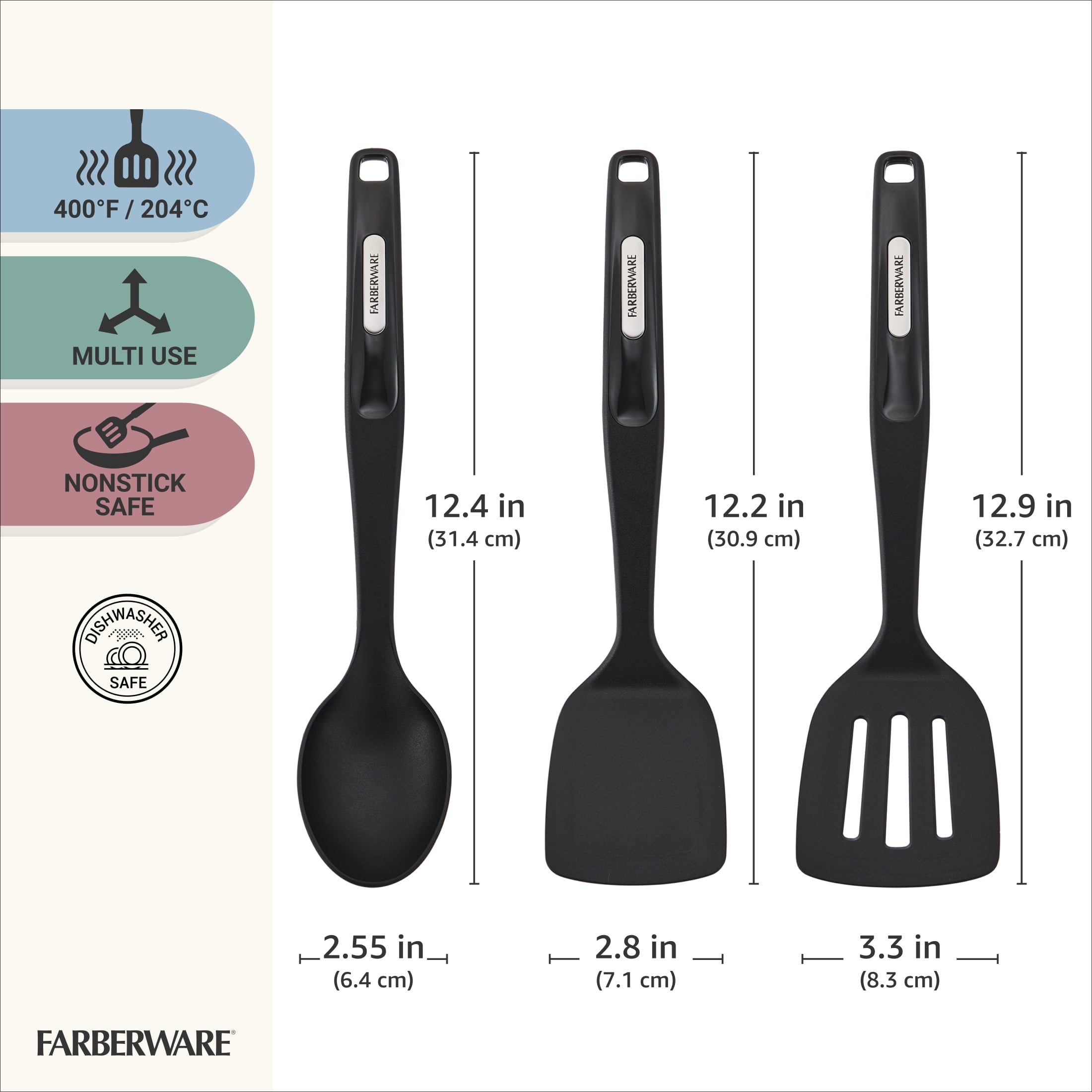 Farberware Professional Nylon Cooking Utensils Set of 3, Turners and Basting Spoon