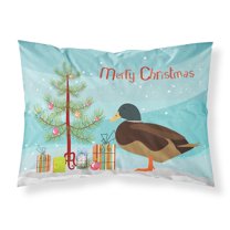 Carolines Treasures BB9234PILLOWCASE Silver Bantam Duck Christmas Fabric Standard Pillowcase Teal Standard multicolor
